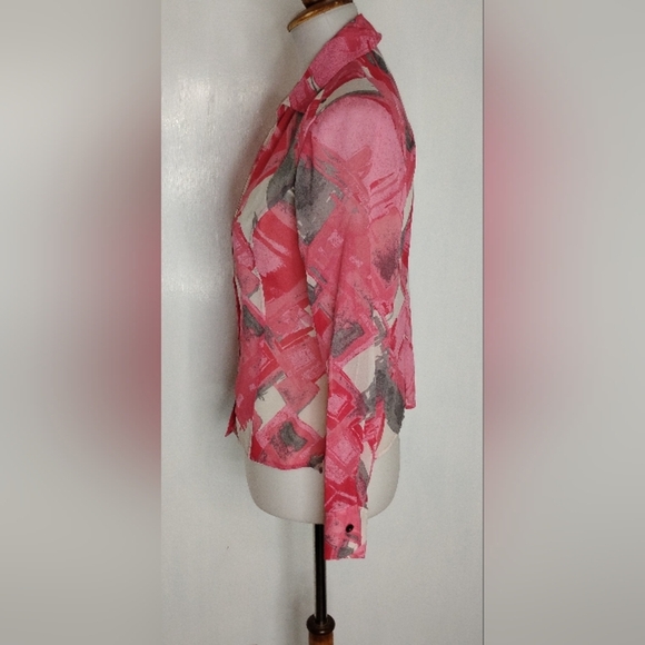 PINK WHITE AND GRAY SILK BLOUSE - Picture 5 of 9